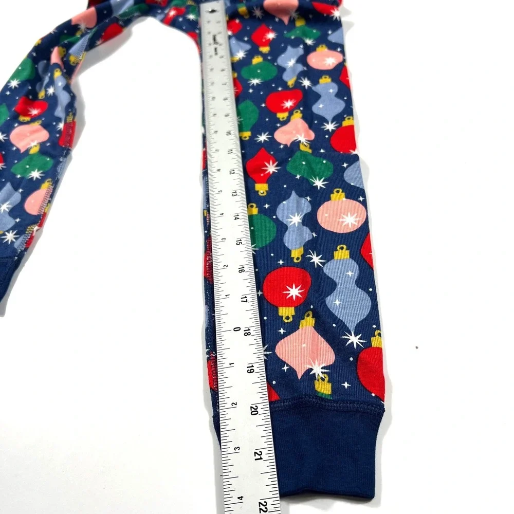 Hanna Andersson Kids 6-7 Shiny Bright Ornaments Organic Cotton Pajamas Navy Blue